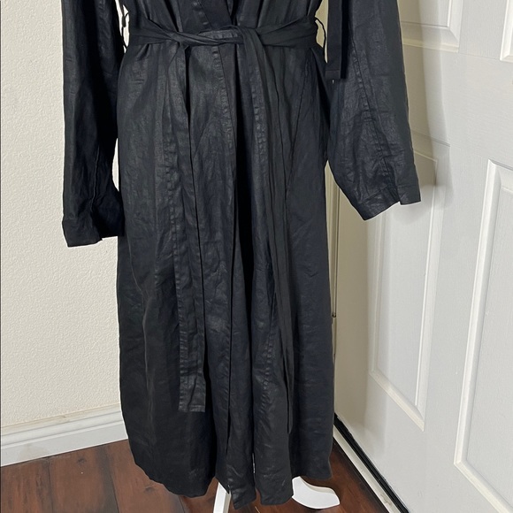 Eileen Fisher Women's Organic Linen Trench Coat Black L Lagenlook Quiet Luxury - Picture 3 of 16